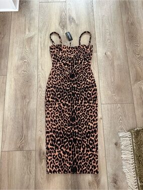 Pretty little thing leopard print straps cup detail midi dress